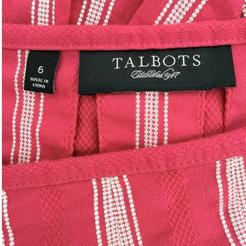 Talbots Womens Red White Striped‎ Pleated Cotton Skirt Embroidery Preppy Twee 6